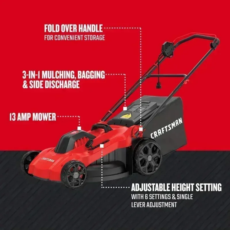 QZA4-CRAFTSMAN Electric Lawn Mower,20-Inch,Corded,13-Ah (CMEMW213),Red,