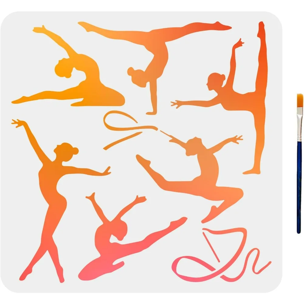 Gymnastics Stencil Artistic Gymnastics Drawing Template 11.8×11.8inch with Paint Brush Reusable Elegant DIY Gymnastics Home