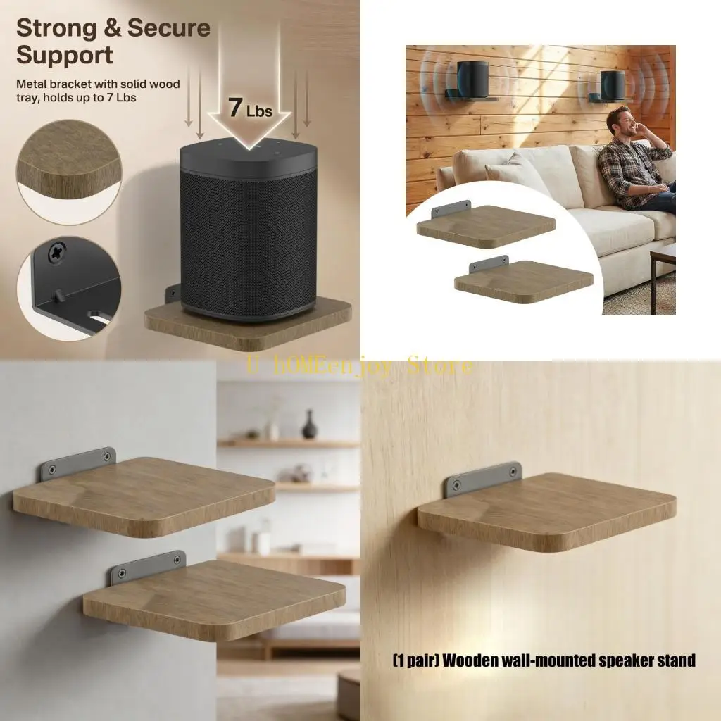 B0KF Premium Wooden Soundbar Wall Stand Supports for Multiple Brands Speaker Stand Holder Quick Setups Space Saving Design
