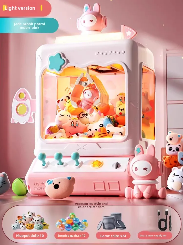 Rabbit Doll Machine Toy for Kids Mini Cartoon Claw Crane Machines with Light Music Children Toy Gifts Home Doll Grasping Machine