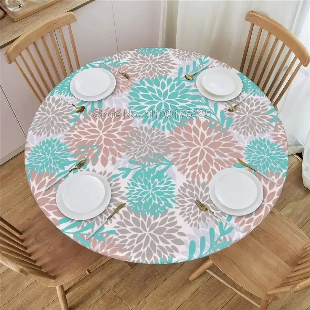 Plant Round Tablecloth for Dinner Table Cover Accessories Protector Wedding Kitchen Party Table Clothes Fitted with Elastic Edge
