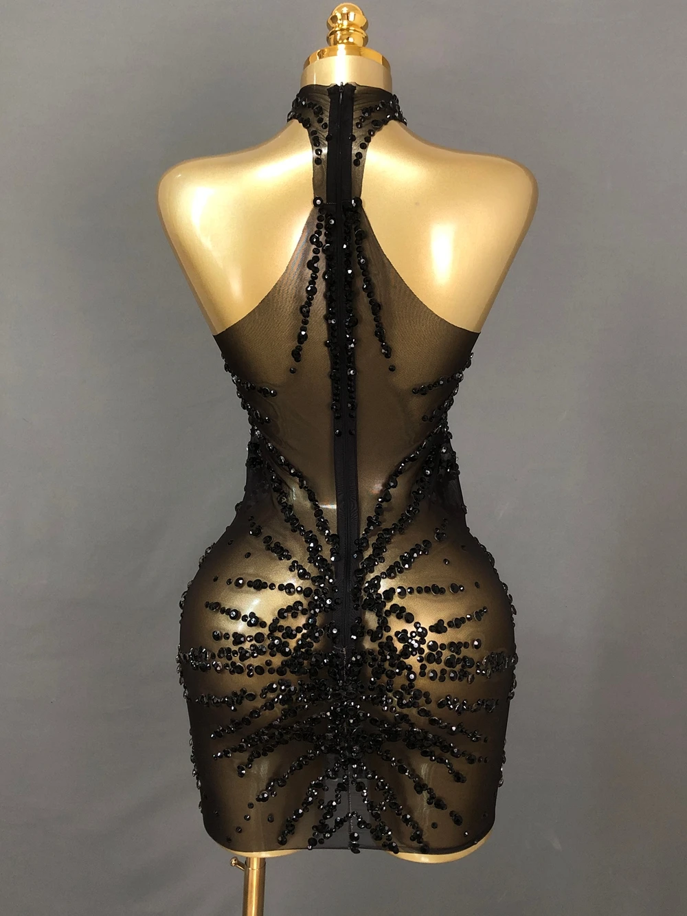 Sparkly Rhinestones Short Dress for Women Sexy Mesh See Through Party Evening Prom Celebrate Birthday Dress Photo Shoot Wear view 4