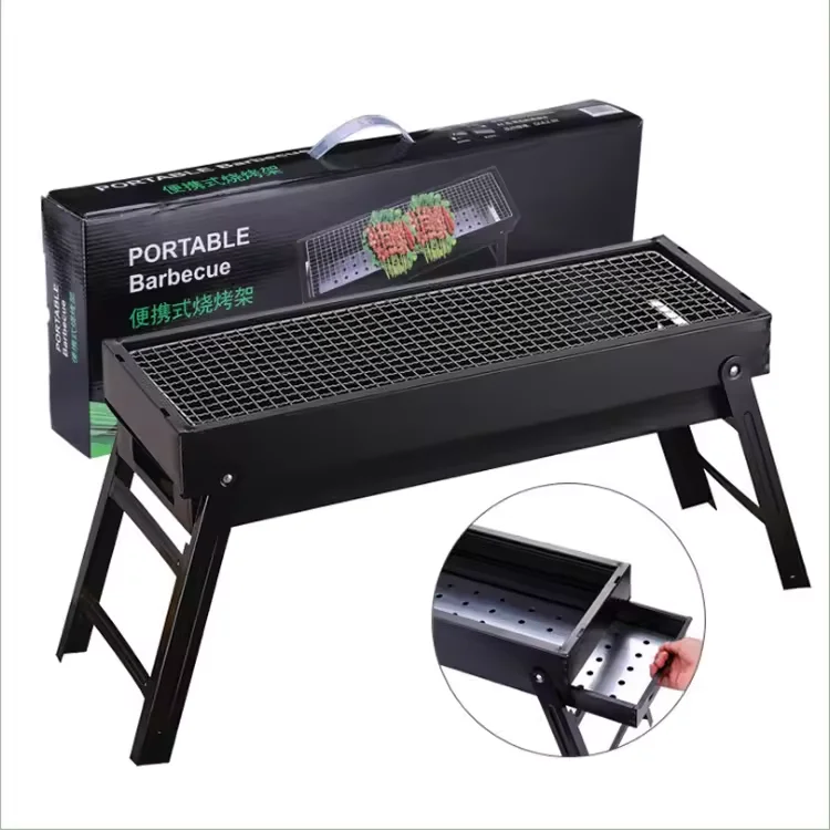 

New foldable portable outdoor barbecue Best Price Black Camping Folding Iron Rotisserie Drawer Style Stove charcoal grill