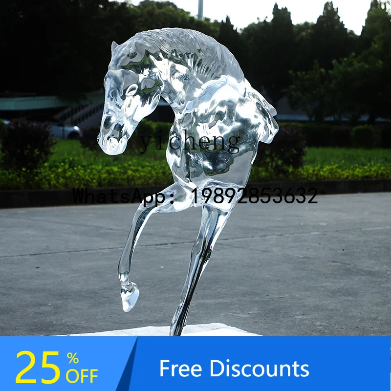 X1horse head ornament hotel lobby large floor-to-ceiling sculpture hall decoration transparent resin handicrafts