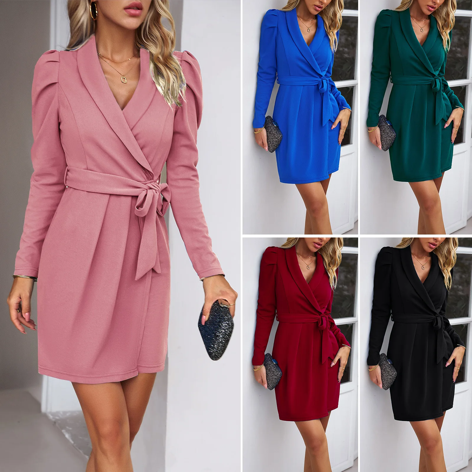 

Diyun Amazon Dresses Autumn And Winter Foreign Trade Women's Cross-border Temperament Elegant Long Sleeve Waist Short Skirt