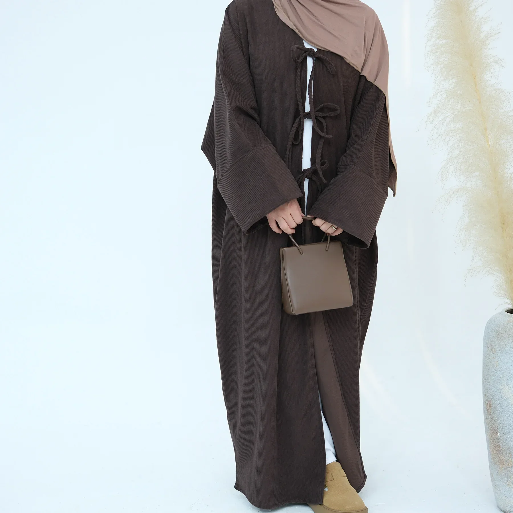 Winter Corduroy Abaya Kimono Luxury Dubai Party Dress Plain Open Abayas for Muslim Woman Islamic Clothing Ramadan Eid Kaftan