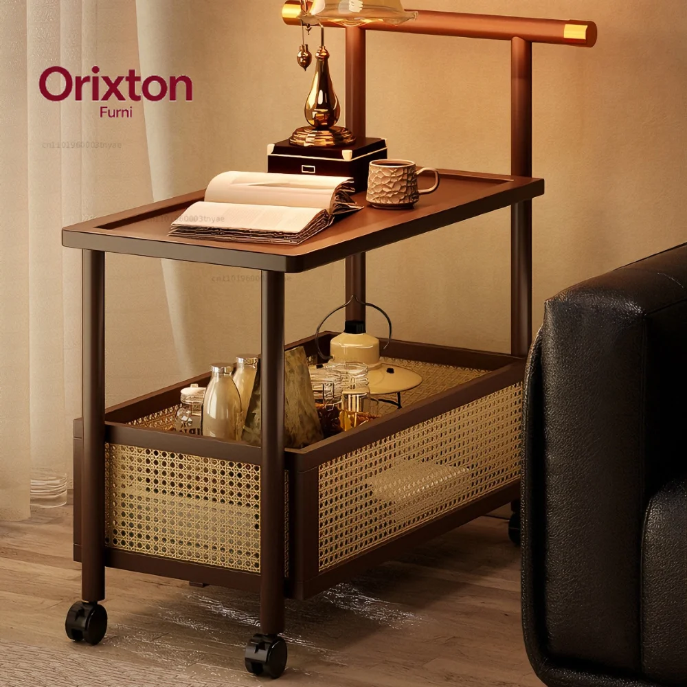 Antique Mobile Sofa Side Table Tea Table Small Push Table Modern Tea Cart Luxury Coffee   Balcony Rattan