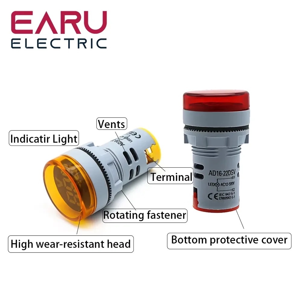 22MM AD16 AD16-22DSV Type AC 60-500V Mini Voltage Meter LED Digital Display AC Voltmeter Indicator Light/Pilot Lamp 110V 220V