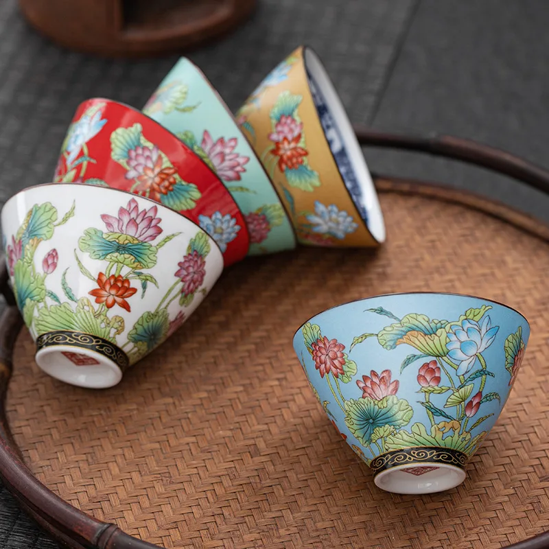 Cloisonné Enamel Douli Cup Ceramic Household Master Cup Kung Fu Tea Set Tasting Cup Large Tea Bowl Gift Box Set
