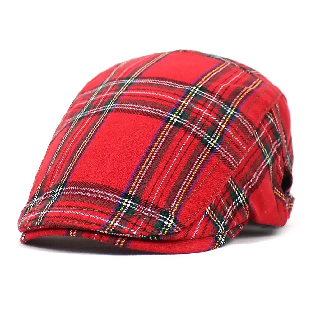 Casual Cotton Plaid Beret Cap Short Brim Retro British Forward Hat Casquette Peaked Cap Cloth Painter Cap Ladies