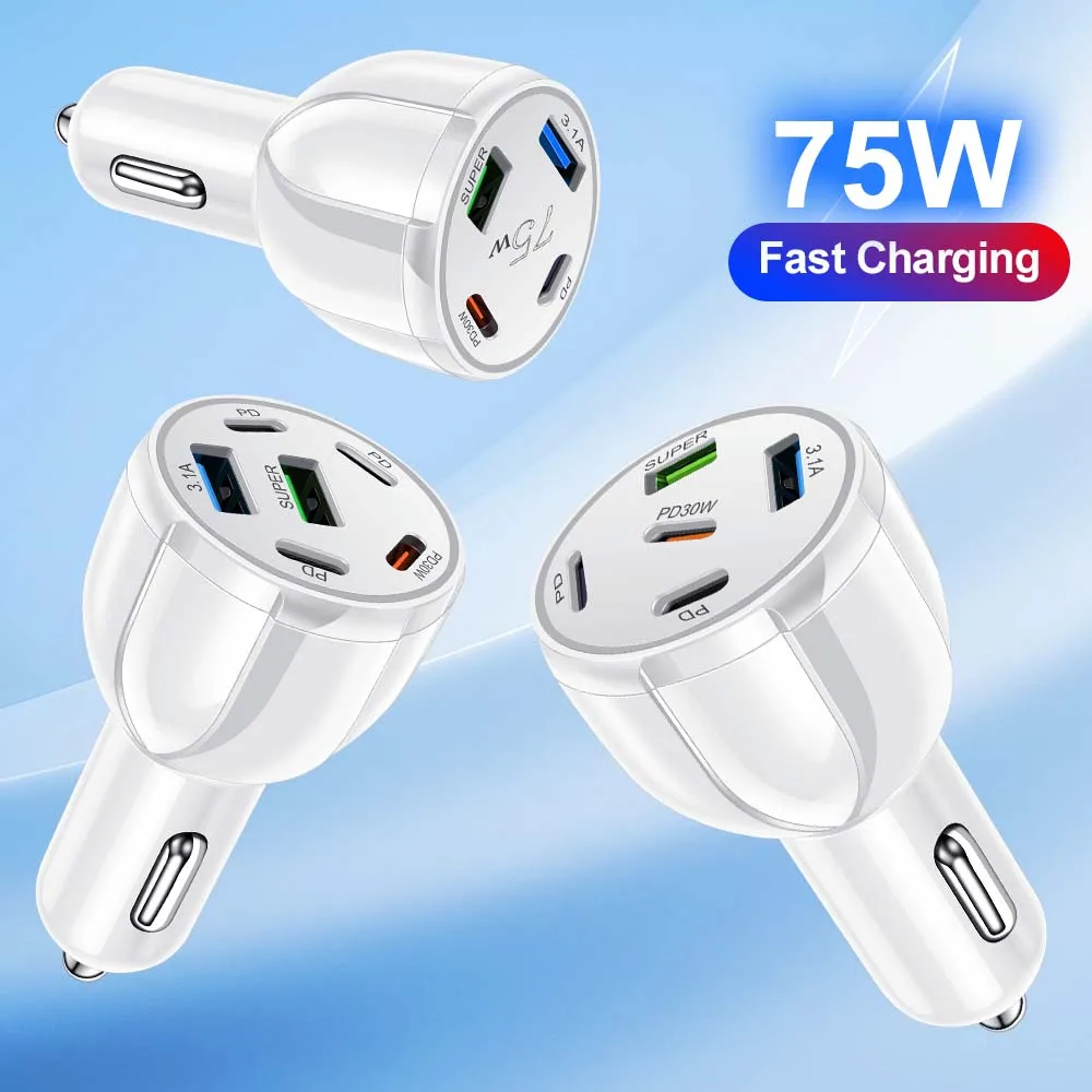 4-6 Ports 75W USB Auto Ladegerät Typ C USBC Auto Schnelle Lade QC3.0 PD Auto Telefon Ladegeräte Adapter für iphone Xiaomi Huawei Samsung