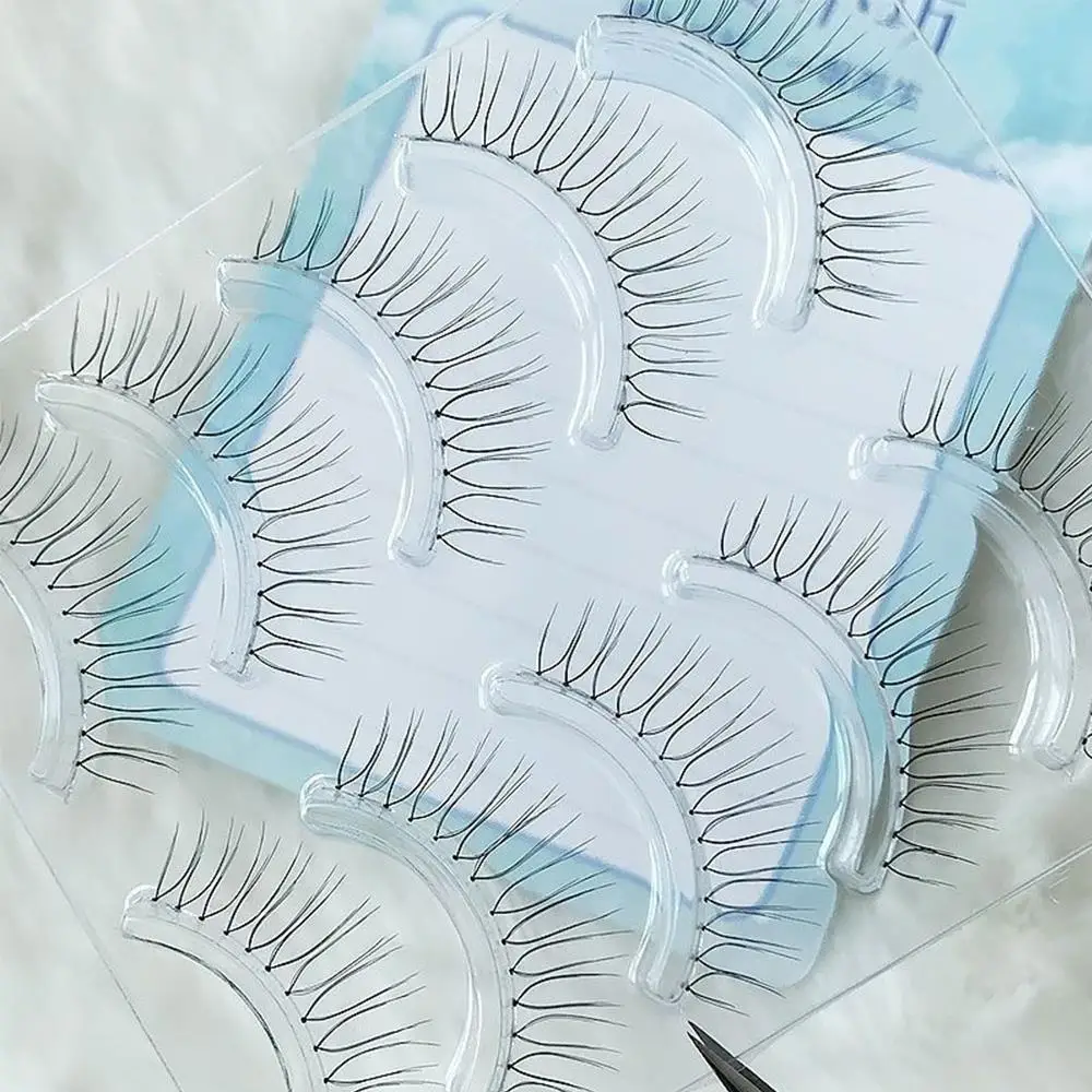 5 Pairs False Eyelashes U-shaped Lash Extension Korean Natural Wispy Transparent Stem Eyelashes Comic Eye Reusable Eye Makeup