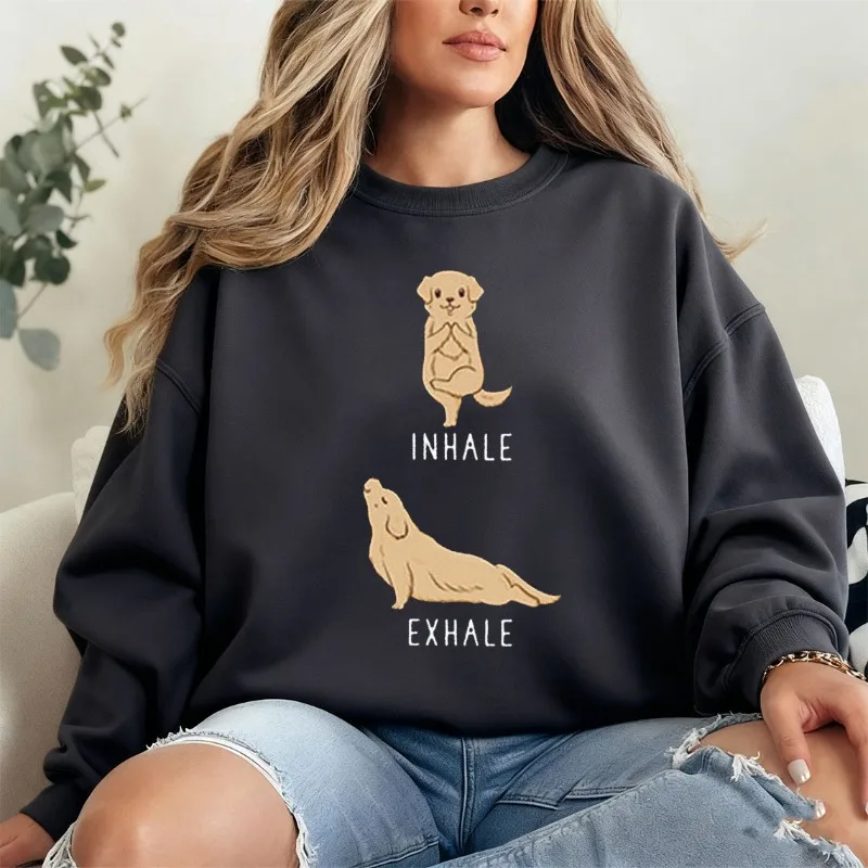 

Толстовка Inhale Exhale Golden Retriever, забавные толстовки унисекс с круглым вырезом для собак, свитер для собак, подарок для мамы, подарки для йоги, топы с капюшоном