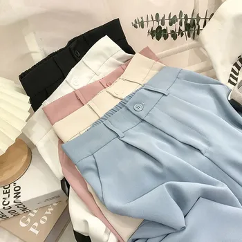 لوسيفر الكورية عالية الخصر واسعة الساق السراويل الإناث الصيف فضفاضة غير رسمية مكتب سيدة دعوى السراويل موضة البرية مستقيم رقيقة السراويل