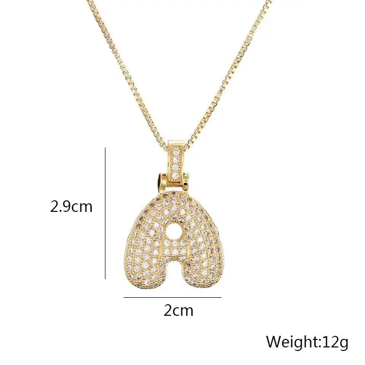 

3D микро-инкрустация цирконом 26, ожерелье с английской буквой, воздушный шар, ожерелье с буквами, пузырьковое паве, первоначальный кулон, ювелирные изделия для женщин, подарок