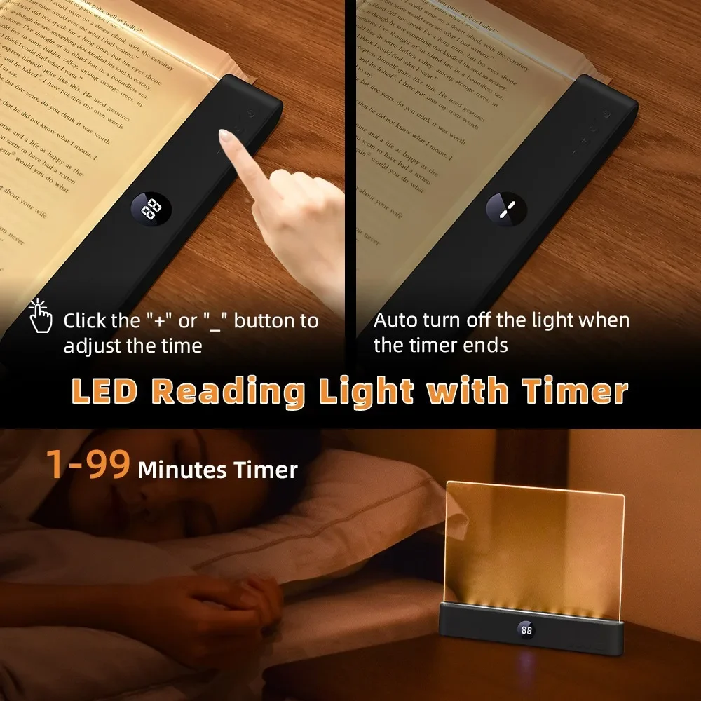 2 in 1 LED Book Light and Night Light ,3 Color Temperatures & Stepless Dimming, USB Rechargeable Reading Light with Timer Night