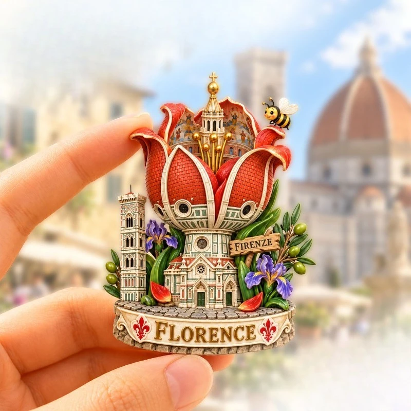 Florence Flower Cathedral Fridge Magnet - Elegant 3D Italian Souvenir Unique Renaissance Gift for Travel & Art Decor
