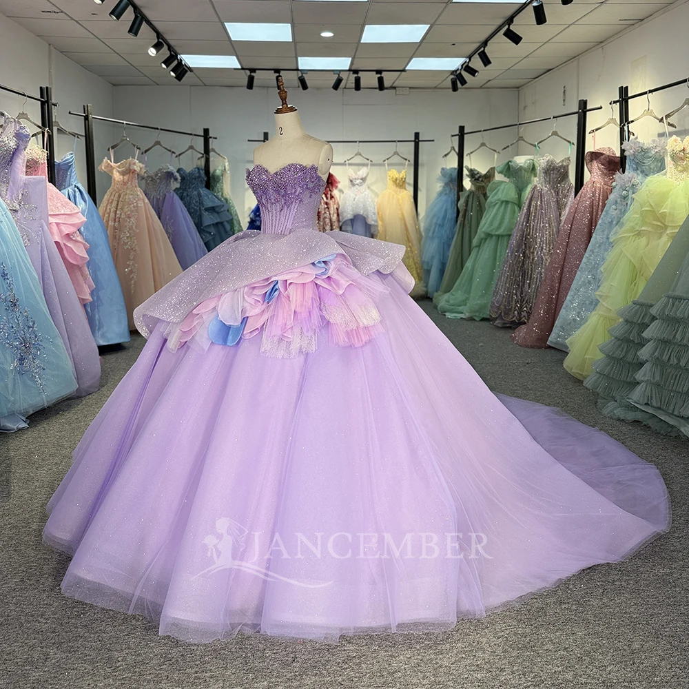 

Classic Quinceanera Dress Strapless Rhinestones Court Train Ruffles Lace Up Back Vestidos De 15 Anos De Dos Piezas Customized