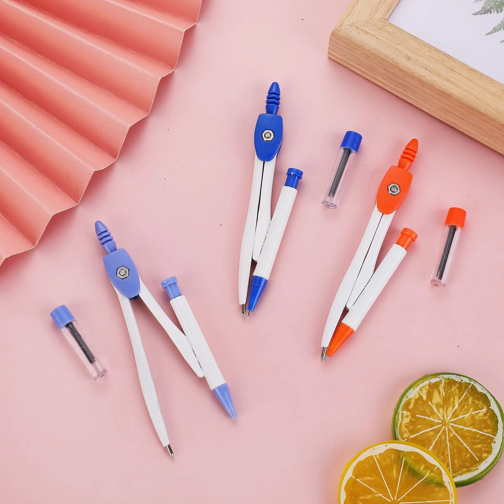 2 sets Student Metal Alloy Compass Geometry Exam Drawing Set Compass Two-piece Set student kit  maths  geometry set