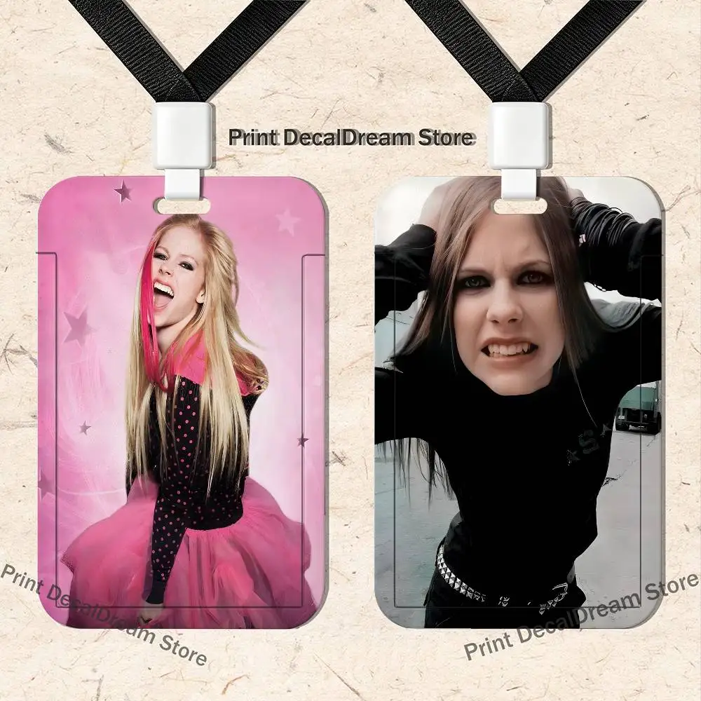 A-Avril Punk L-Lavigne Art Card Holder Lanyard Camera Neck Strap Credit Card Case ID Badge Credentials Protection