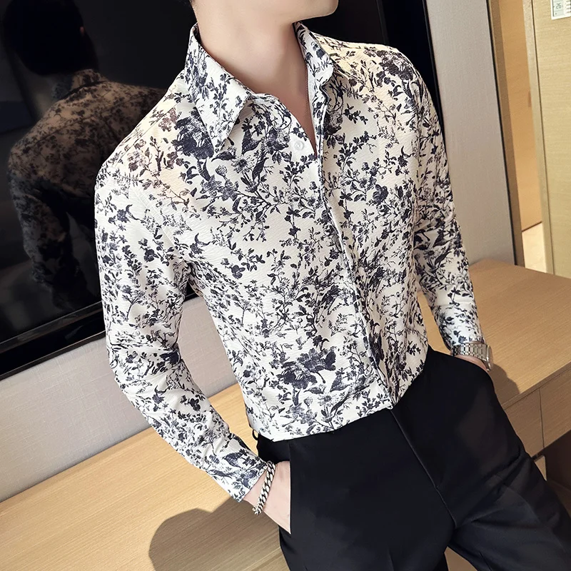 

Summer Retro 3D Print Shirt Men's Long Sleeve Korean Casual Shirt Social Business Formal Dress Shirts Streetwear Men Clothing