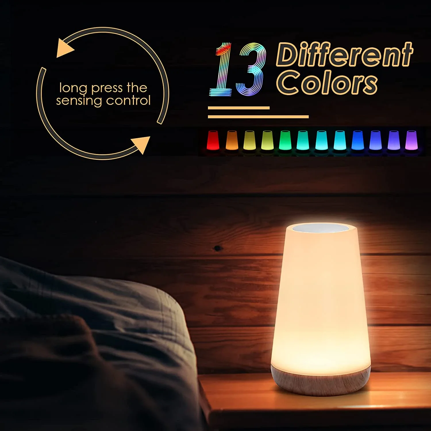 LED Rechargeable Night Light Table Lamp with 13 Colors and Touch Remote Control Dimmable RGB with Warm White Light for Bedroom
