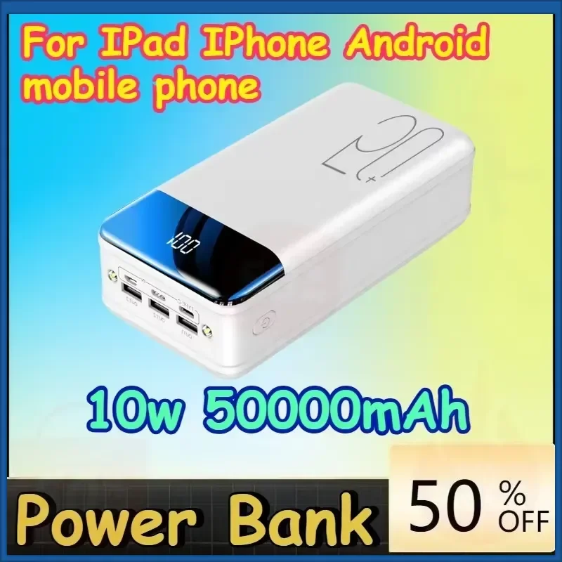 

10W 50000mAh Power Bank Large capacity Powerbank Portable Charger External Battery for IPad IPhone Android mobile phone