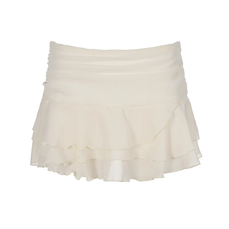 2026 Summer INS Cream Style Women Chiffon Cake Skirt Multi Layer Ruffled Low Waist Mini Skirt