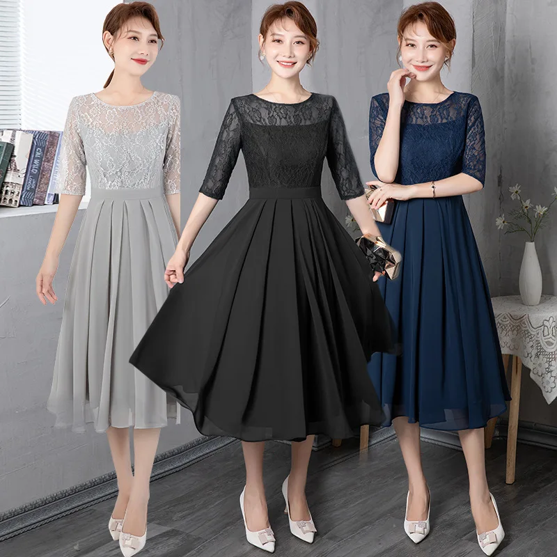 

ey Lace Dr Women's Faionable Maids Dr Slimming Daily Wear ort Sve Zipper Sle Wedding Par Performance Dr