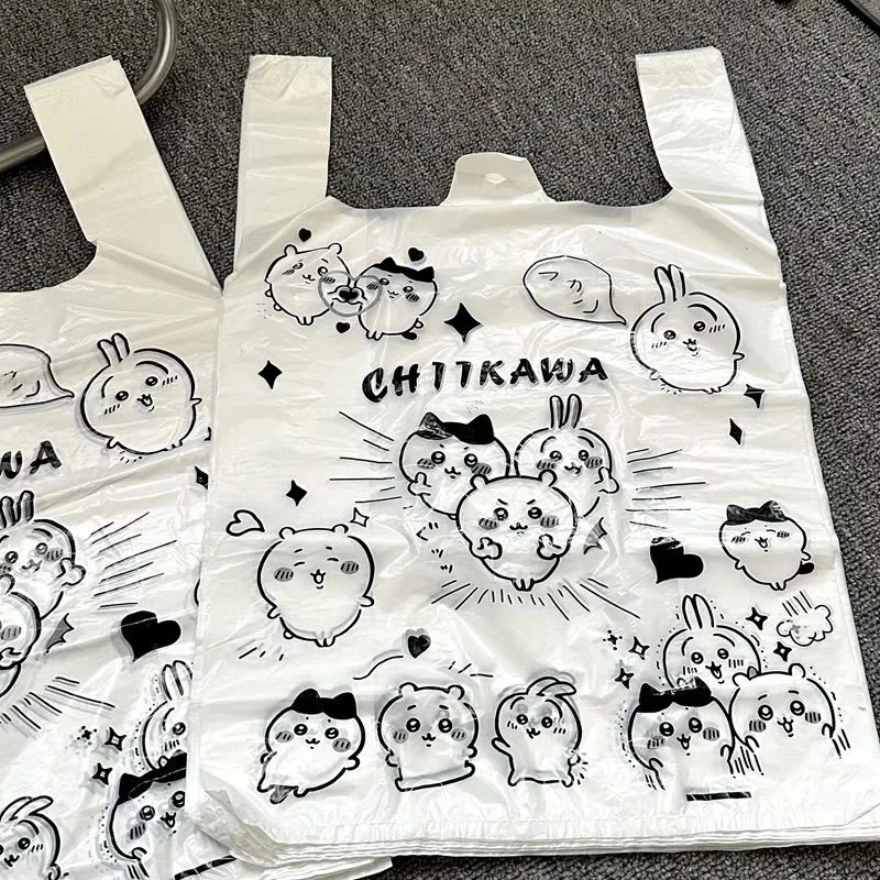 Chikawa bolsa de basura portátil lindo patrón Ins bolsa de compras de dibujos animados gruesa bolsa de chaleco de supermercado anime