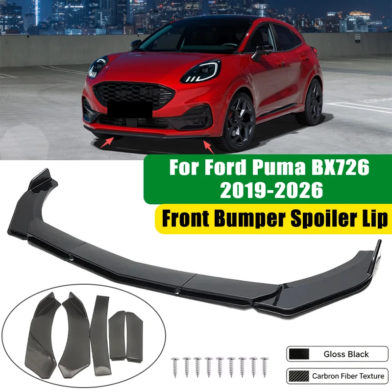 For Ford Puma BX726 2019-2026 5Pcs ABS Car Front Bumper Lip Spoiler Splitter Body Kit Canard Tuning Accessories