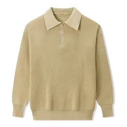 Spring Autumn Men's Turn-Down Collar Pullovers Long Sleeve Knitted Sweater Half Zipper Solid Casual Pullovers Man Loose Knitwear
