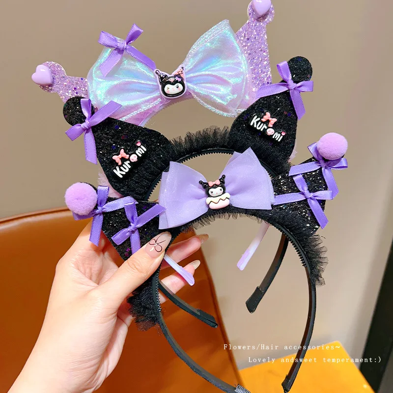 Sanrio Kuromi Hair Hoop Cartoon Anime Cute Kuromi Headband Fashion Charm Kawaii Hair Accessories Girl&Child Holiday Gifts