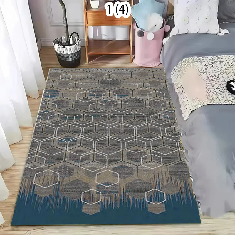 Rectangular Carpet Geometric Hexagon Damask Pattern Modern Neutral Tone Decorative Floor Mat for Living Room Bedroom Home Decor