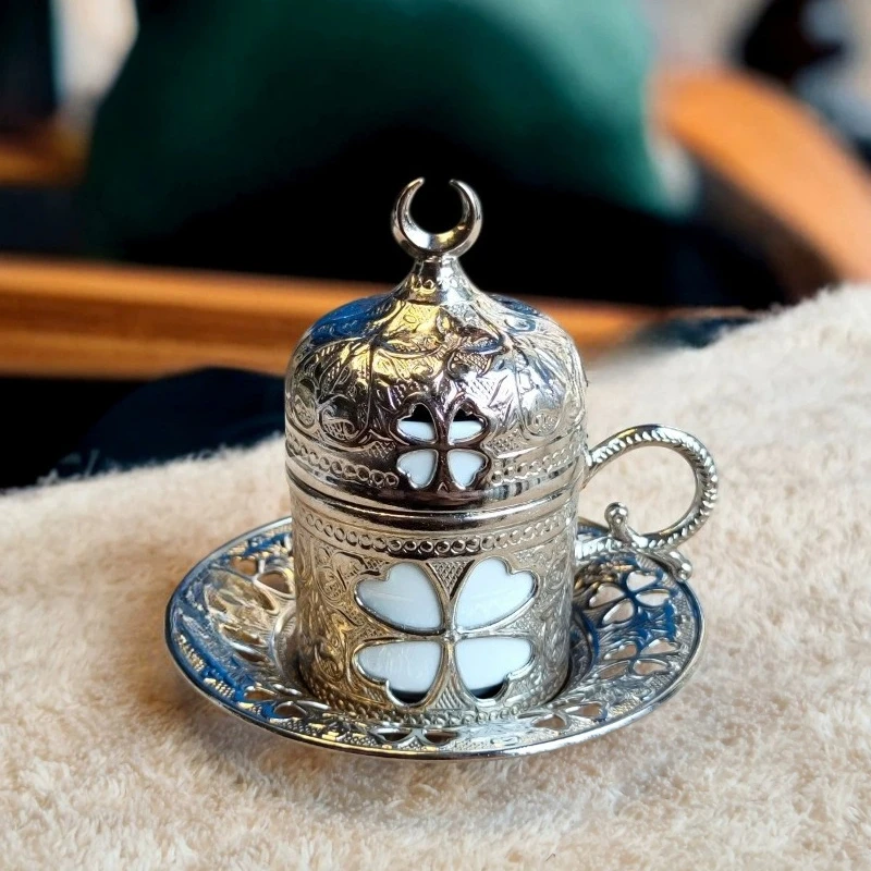 Classic copper alloy coffee cup with vintage silver set featuring niche luxury and exquisite design