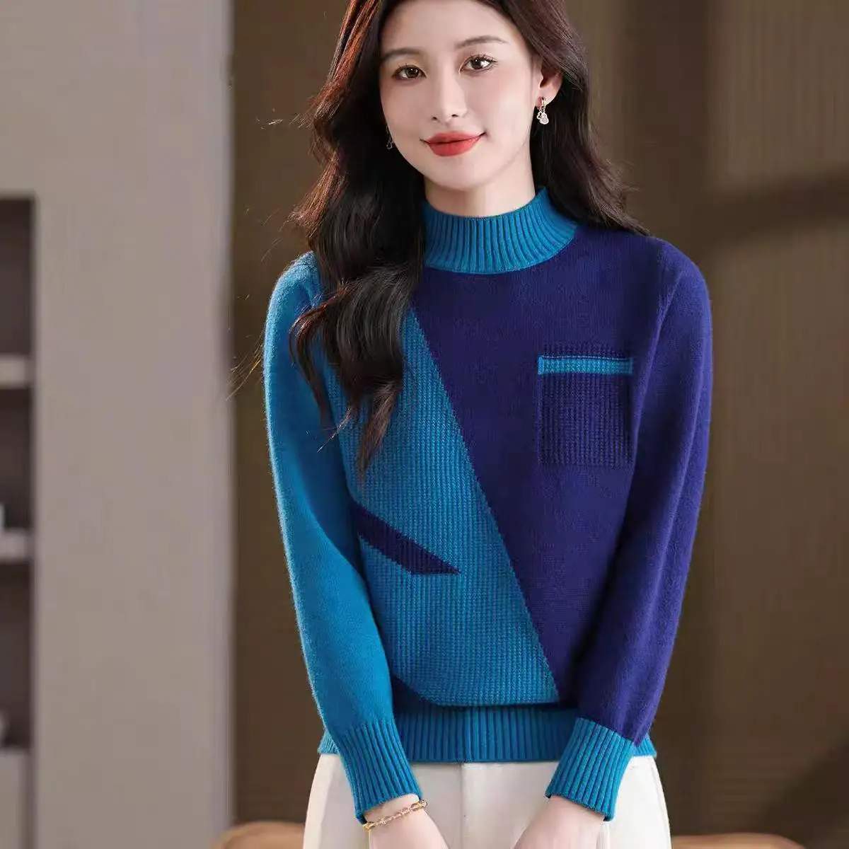 

Осень-зима женский цветной свитер с полуводолазкой женский свободный вязаный свитер пуловер нижняя рубашка короткие женские топы