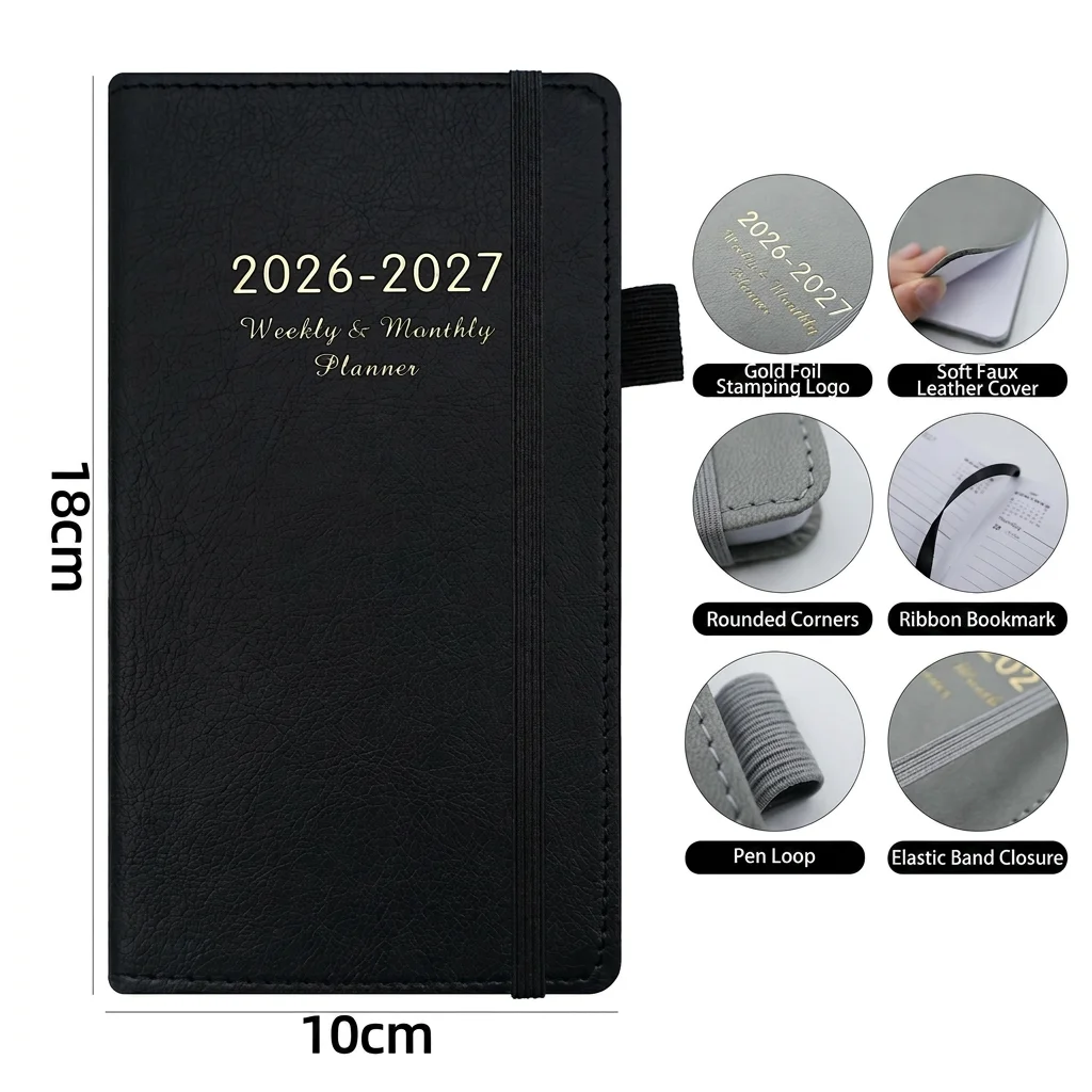 Monthly Planner Notebook Compact Pocket Notebook Time Management Planner Rounded Leather Cover Planner For Office Campus