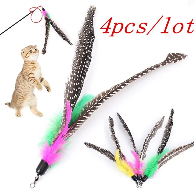 4 teile/los Spielzeug Perle Vogel-Stil Draht Feder Ersatz Kopf für Katze Teaser