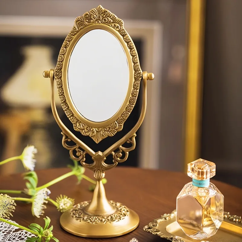 

Retro Brass Carved Vanity,Handmade Light Luxury Tabletop Tray,European Craft Dressing Plate,High-grade Desktop Decor Accessory