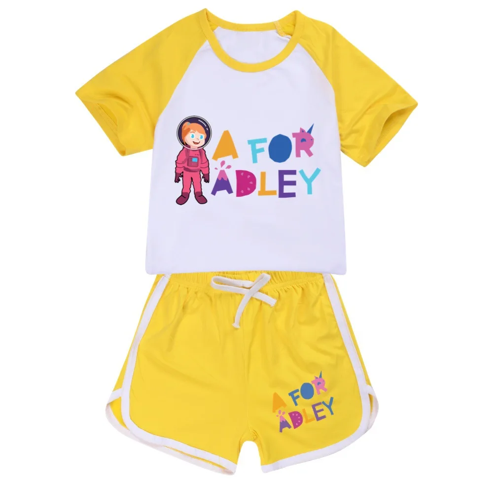 A for Adley-Camiseta con estampado 3D para niños, pantalones cortos, traje deportivo de ocio, conjunto de ropa para bebés, traje para el hogar,