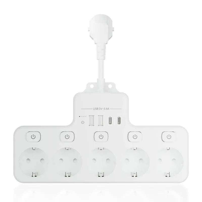 EU Standard Short Cord Multi‑Function Power Strip 4 Outlets USB Type‑C Socket Smart Home Multi Position Charging Accessory