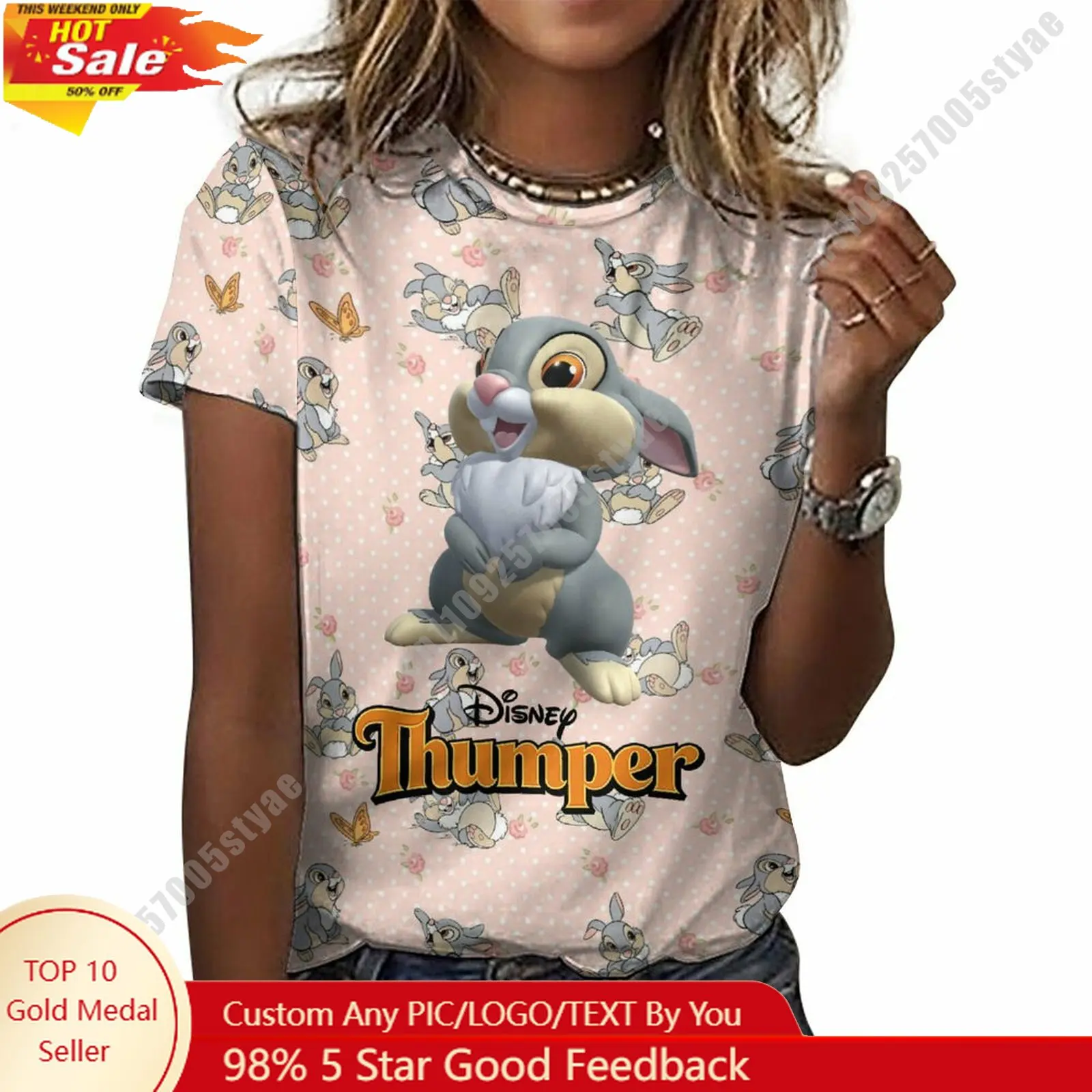 

Thumper T Shirt Disney Cartoon Custom Your Own Cotton Tee Personalized Photo Text Print Casual Street Style Short Sleeved Top