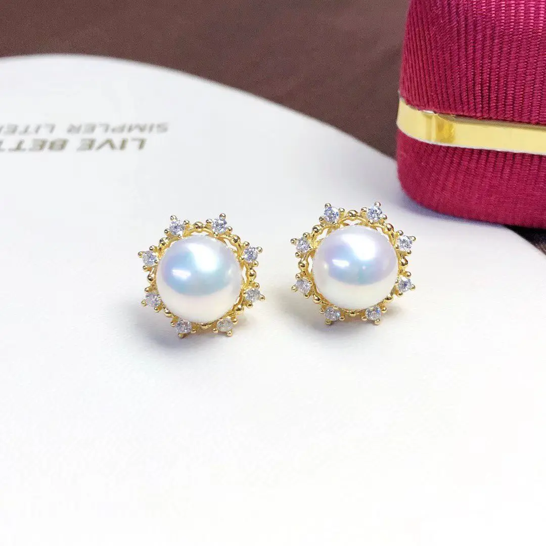 

Wholesale S925 Sterling Silver Earrings Mount Findings Settings Base Mounting Parts Accessory for 8-9mm Pearls 5 pairs/lot