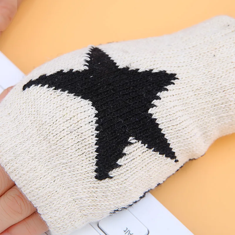 1pair Fashion Five Star Knitted Woolen Gloves Autumn Winter Trend Men\'s and Women\'s Half Finger Warm Five pointed Star Gloves