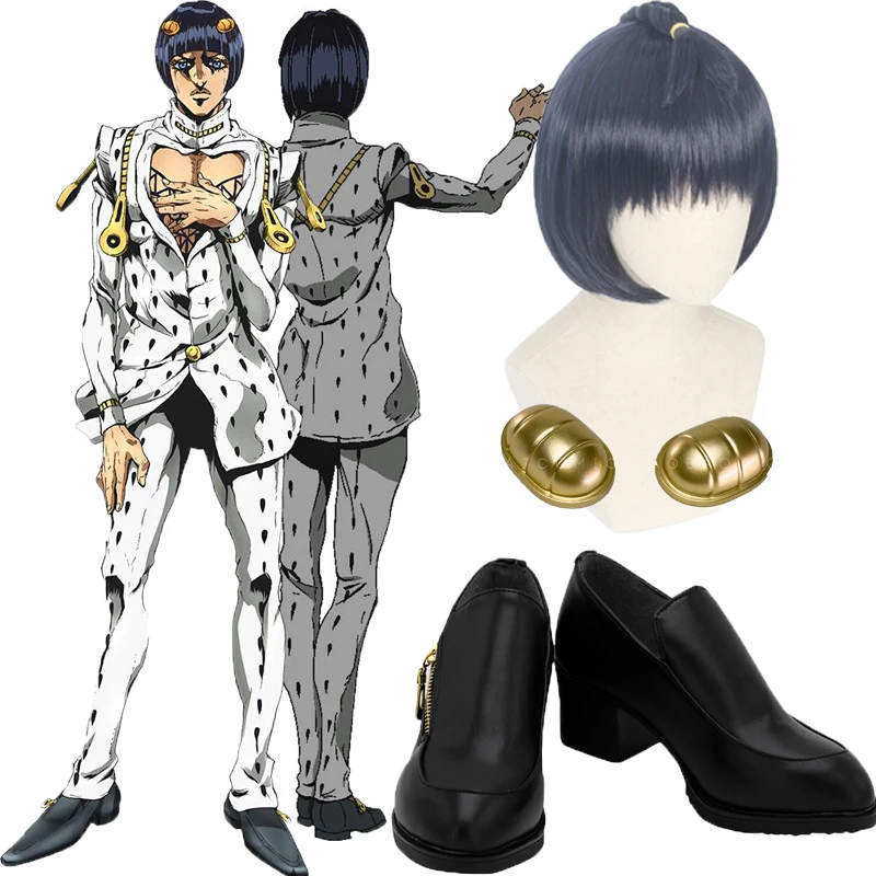 Bizarre Adventure Bruno Bucciarati Cosplay wig Boots Shoes Black Men Costume Customized Accessories Gold headdress suit