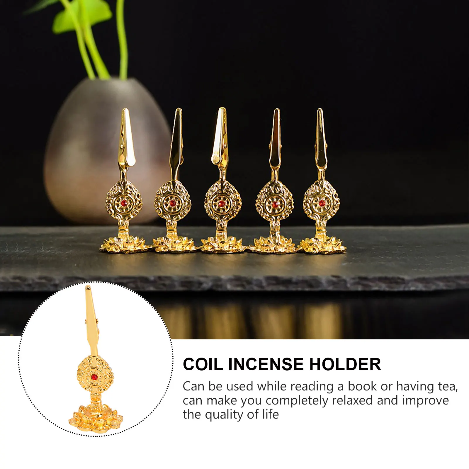 

2 Pcs Incense Clip Mini Holder Lotus Burner Coil Gilded Rack Alloy Quality Base