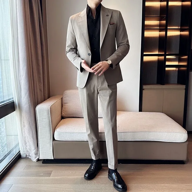 52 British style suit men's one button collar jacket Korean style trendy casual suit engagement dress two piece suit