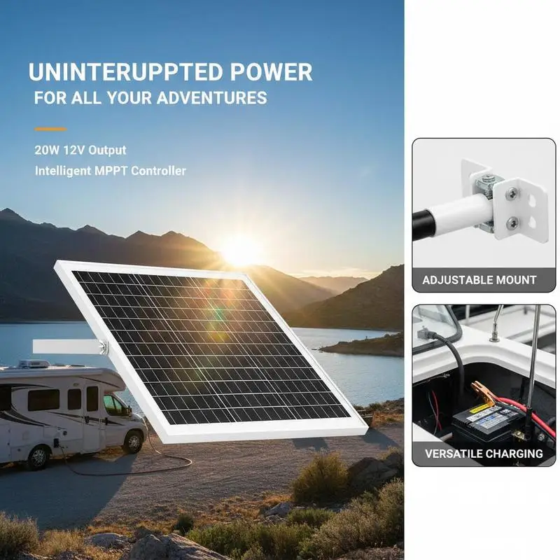 

Solar Energy Battery Maintainer 20W 12V For Car Boat RV, Intelligent MPPT Controller Adjustable Mount Bracket High Efficiency Charging Kit