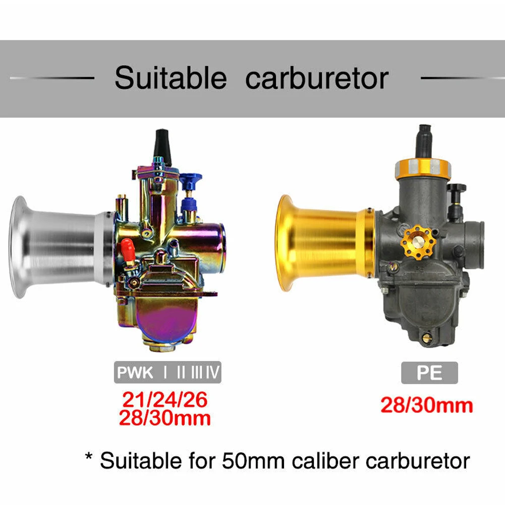 

50mm CNC Velocity Stack Intake Trumpet Air Filter Trumpet Velocity Stack Funnel Fit for PWK 21mm 24mm 26mm 28mm 30mm Carb