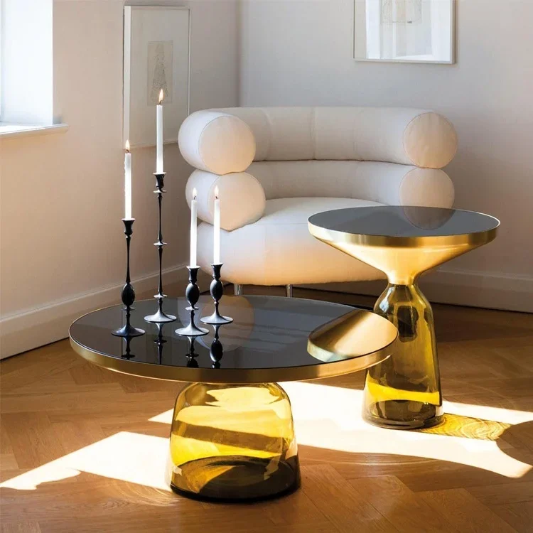 wholesale lightweight luxury glass clock side table indoor living room transparent coffee table